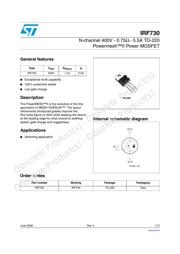 IRF730 Datenblatt PDF