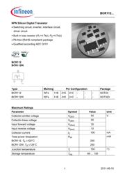 BCR112E6327HTSA1 数据规格书 1